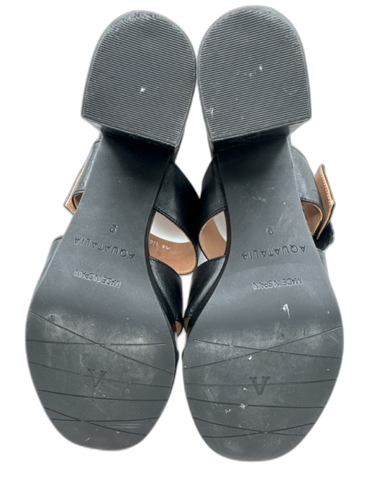 Aquatalia Shoe Size 9 Black Leather Criss Cross Detail Buckle Strap Sandals Black / 9