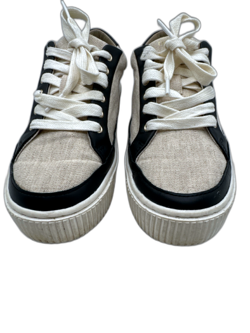 Reiss Shoe Size 7.5 Beige & Black Canvas & Leather Low Top Lace Up Sneakers Beige & Black / 7.5