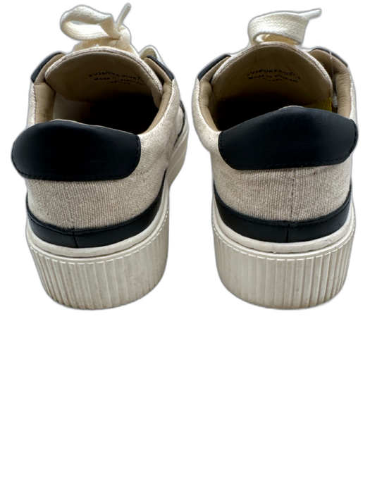Reiss Shoe Size 7.5 Beige & Black Canvas & Leather Low Top Lace Up Sneakers Beige & Black / 7.5