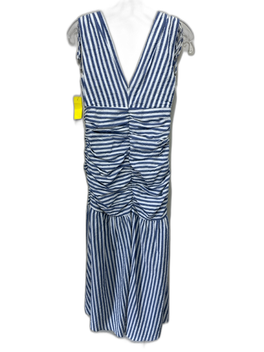Veronica Beard Size 2 Blue & White Cotton Striped Back Zip Rouched Dress Blue & White / 2