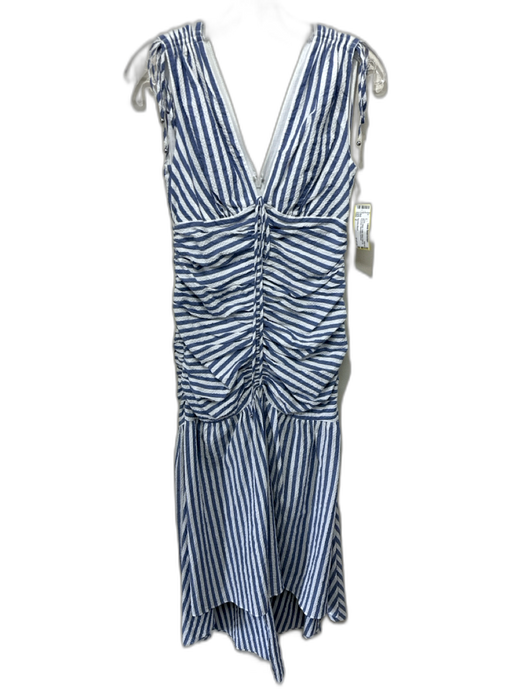 Veronica Beard Size 2 Blue & White Cotton Striped Back Zip Rouched Dress Blue & White / 2