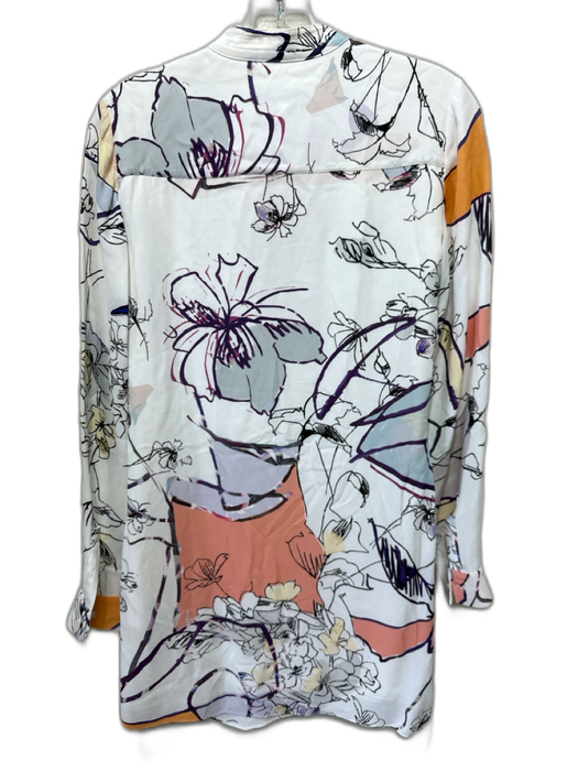 Reiss Size 2 White, Blue, Multi Viscose Abstract Floral V Neck Long Sleeve Dress White, Blue, Multi / 2