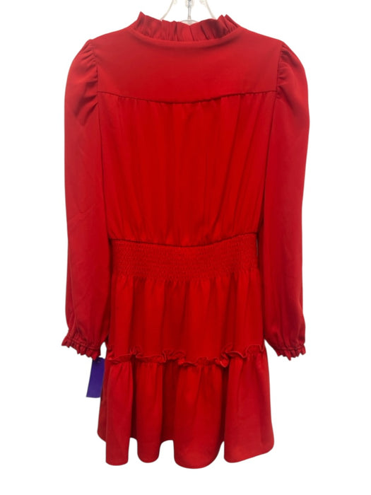 Sail To Sable Size XS Red Polyester Long Sleeve Ruffle Collar Smock Waist Dress Red / XS