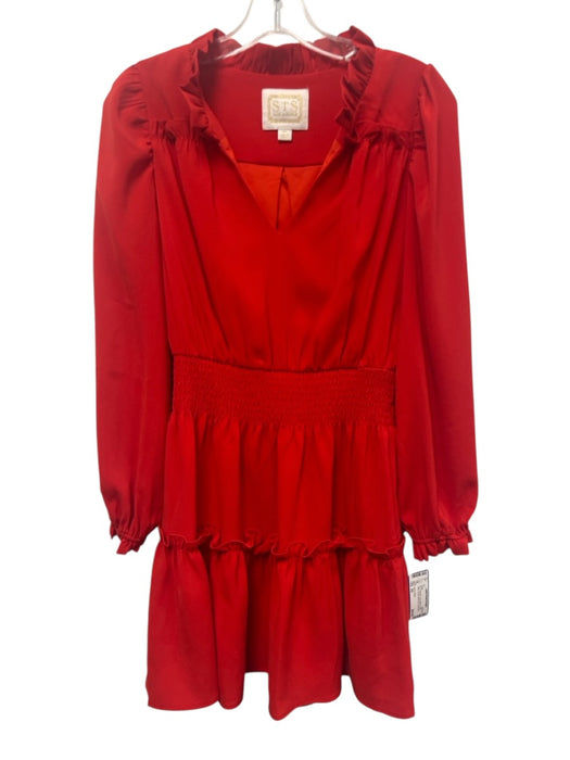 Sail To Sable Size XS Red Polyester Long Sleeve Ruffle Collar Smock Waist Dress Red / XS