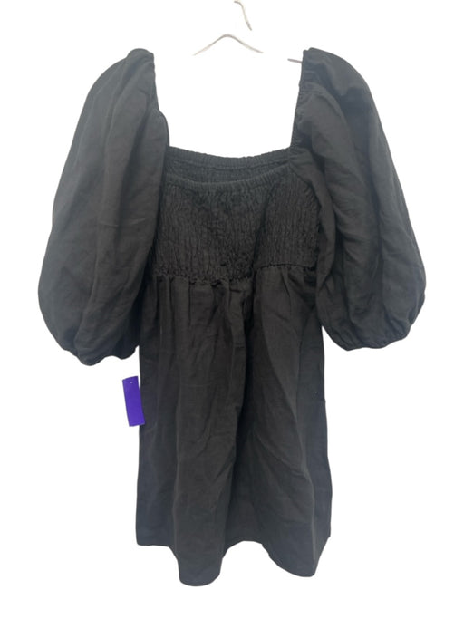 Tuckernuck Size XS Black Linen Long Balloon Sleeve Smocked Bust A Line Dress Black / XS