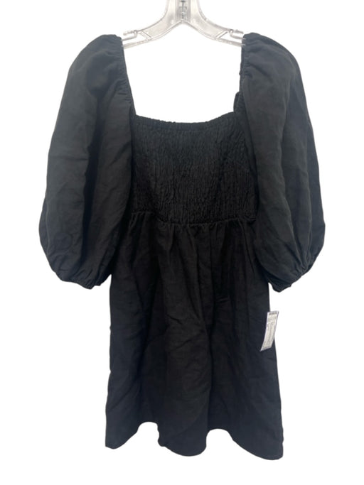Tuckernuck Size XS Black Linen Long Balloon Sleeve Smocked Bust A Line Dress Black / XS