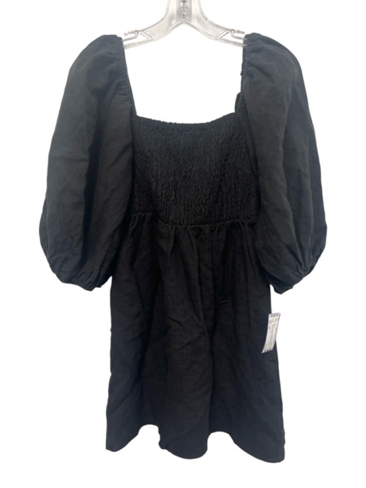 Tuckernuck Size XS Black Linen Long Balloon Sleeve Smocked Bust A Line Dress Black / XS