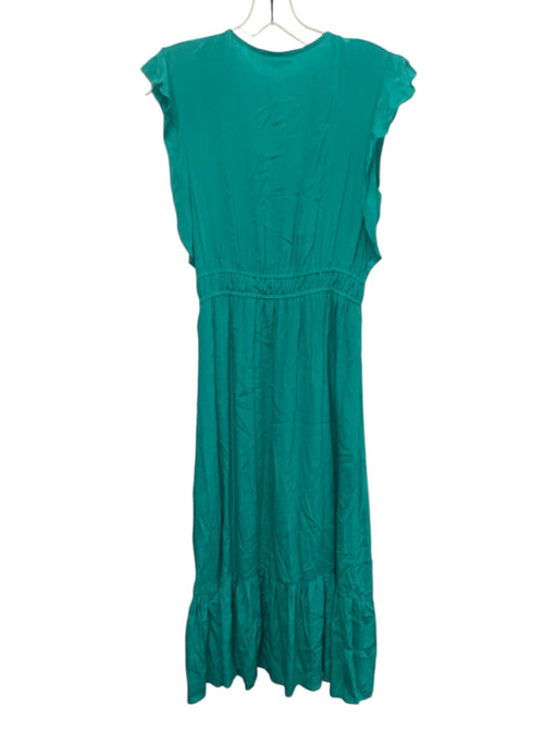 Suncoo Size T1 Aqua Blue Viscose Blend Flutter Cap sleeve V Neck Slit Midi Dress Aqua Blue / T1