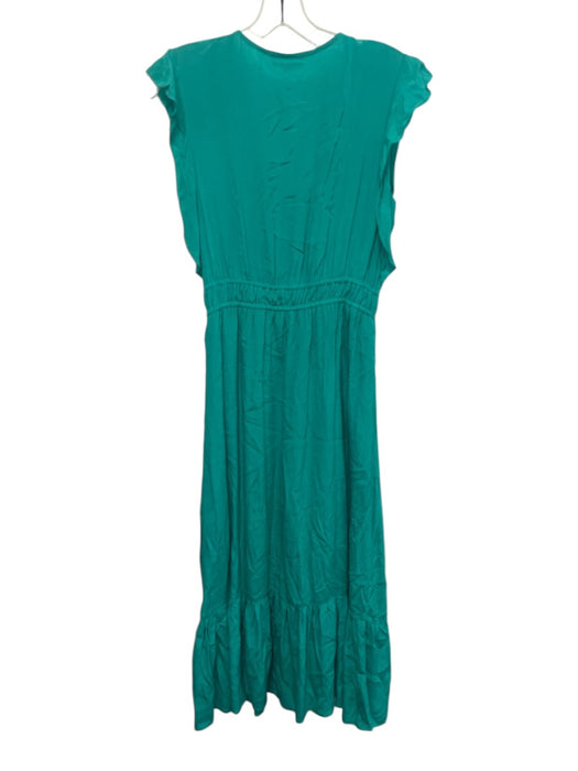 Suncoo Size T1 Aqua Blue Viscose Blend Flutter Cap sleeve V Neck Slit Midi Dress Aqua Blue / T1