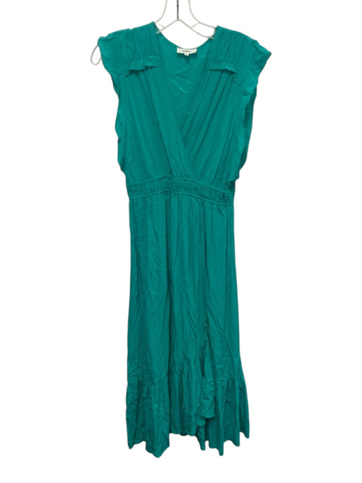 Suncoo Size T1 Aqua Blue Viscose Blend Flutter Cap sleeve V Neck Slit Midi Dress Aqua Blue / T1