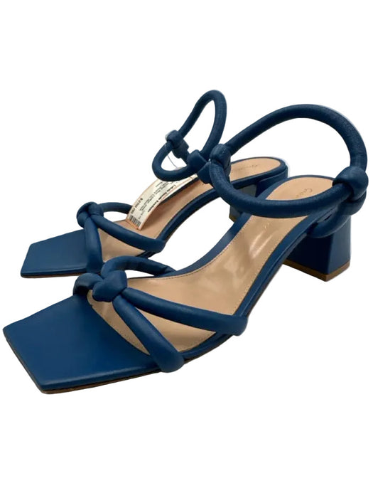 Gianvito Rossi Shoe Size 38.5 Blue Leather Ankle Strap Knots Square Toe Pumps