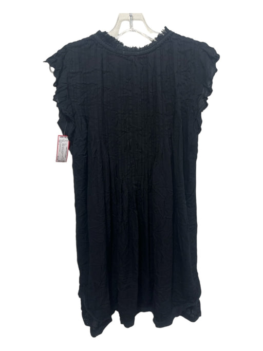 Poupette St. Barth Size L Black Viscose Cap Sleeve Solid Frayed Edge Tunic Top Black / L