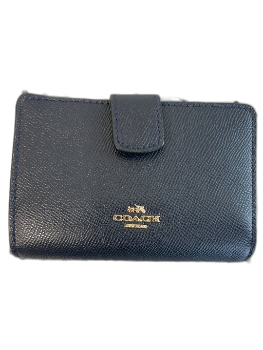 Coach Navy Leather Snap Closure Gold Hardware Logo coin purse Wallets Navy