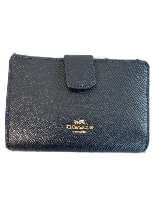 Coach Navy Leather Snap Closure Gold Hardware Logo coin purse Wallets Navy