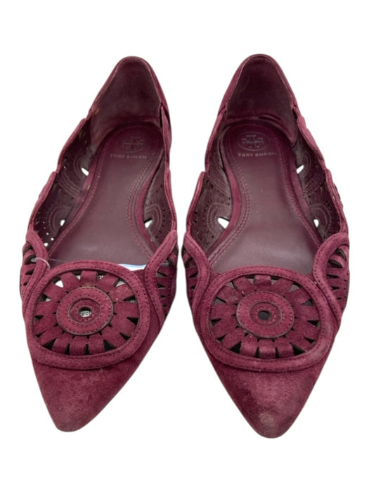 Tory Burch Shoe Size 7 Purple Leather Scalloped Pointed Toe Suede Flats Purple / 7