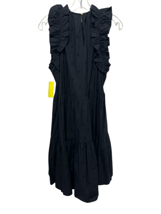 Ulla Johnson Size 8 Black Cotton Ruffle Shoulder Sleeveless Keyhole Back Dress Black / 8