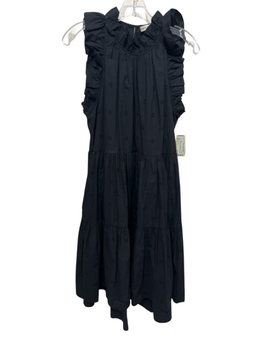 Ulla Johnson Size 8 Black Cotton Ruffle Shoulder Sleeveless Keyhole Back Dress Black / 8