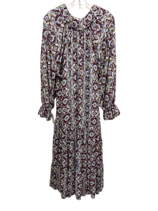 Free People Size M Light Blue, Brown & Green Polyester Floral Ikat Dress Light Blue, Brown & Green / M