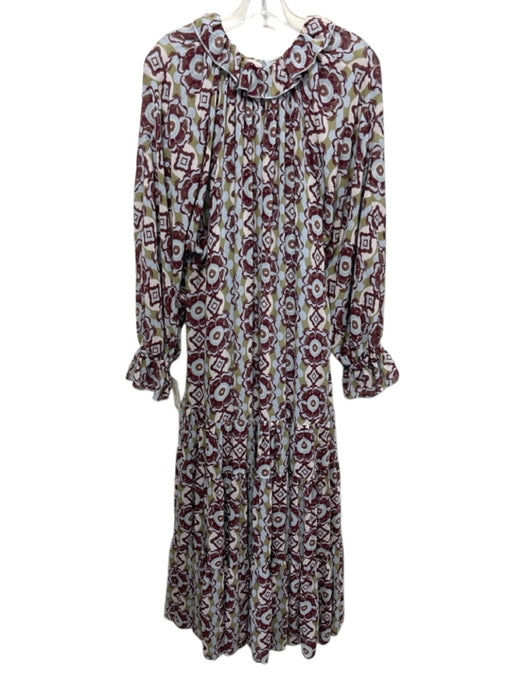 Free People Size M Light Blue, Brown & Green Polyester Floral Ikat Dress Light Blue, Brown & Green / M