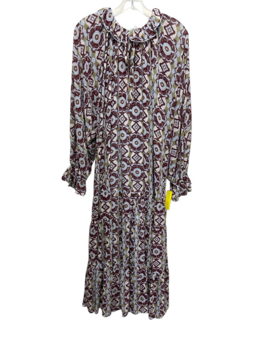 Free People Size M Light Blue, Brown & Green Polyester Floral Ikat Dress Light Blue, Brown & Green / M