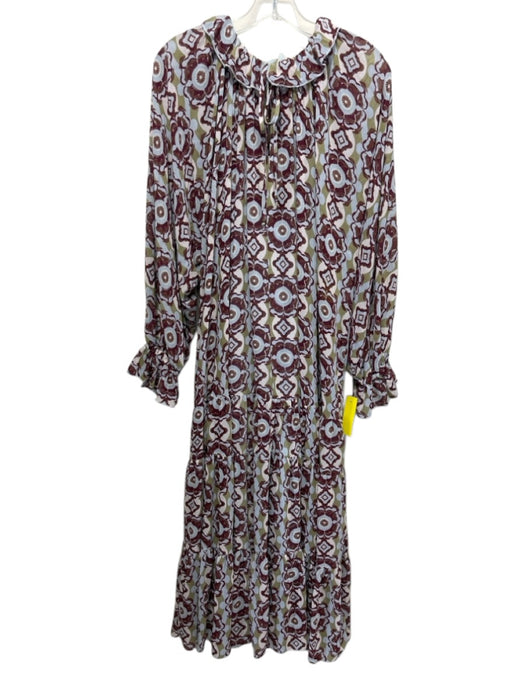 Free People Size M Light Blue, Brown & Green Polyester Floral Ikat Dress Light Blue, Brown & Green / M