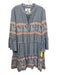 Pearl & Caviar Size M Blue, Red & White Cotton 3/4 Sleeve V Neck Tiered Dress Blue, Red & White / M