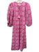 Mille Size L Pink & White Cotton Keyhole Front Floral Pockets Midi Dress Pink & White / L