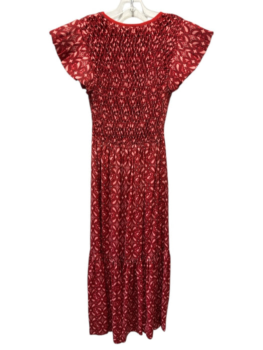 Emily McCarthy Size L Red & Multi Polyester Maxi Flutter Sleeve Printed Dress Red & Multi / L
