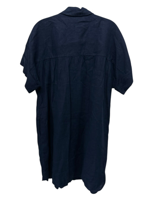 Baird McNutt Size XL Navy Linen Button Front Short Sleeve Collared Dress Navy / XL