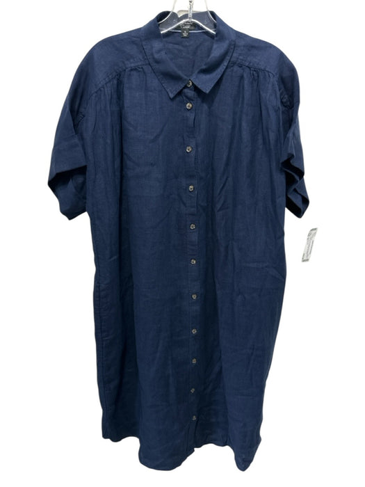 Baird McNutt Size XL Navy Linen Button Front Short Sleeve Collared Dress Navy / XL