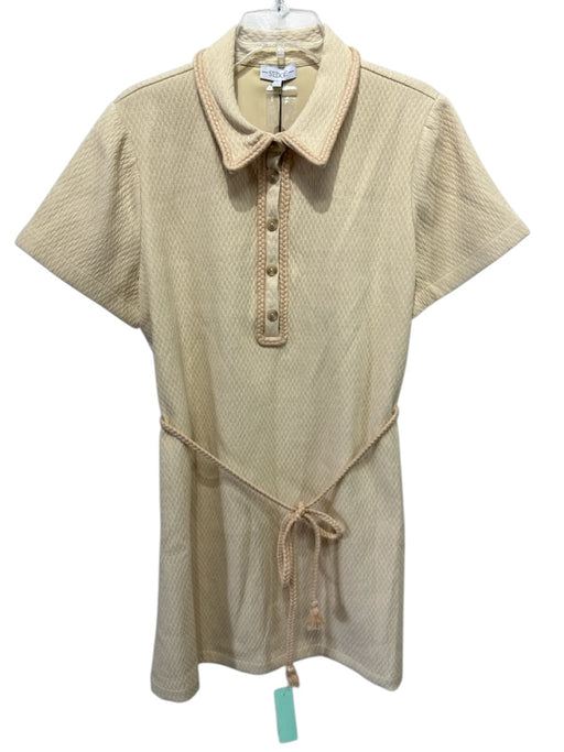S'edge Size L Yellow Polyester 1/4 Button Tie belt Textured short sleeve Dress Yellow / L