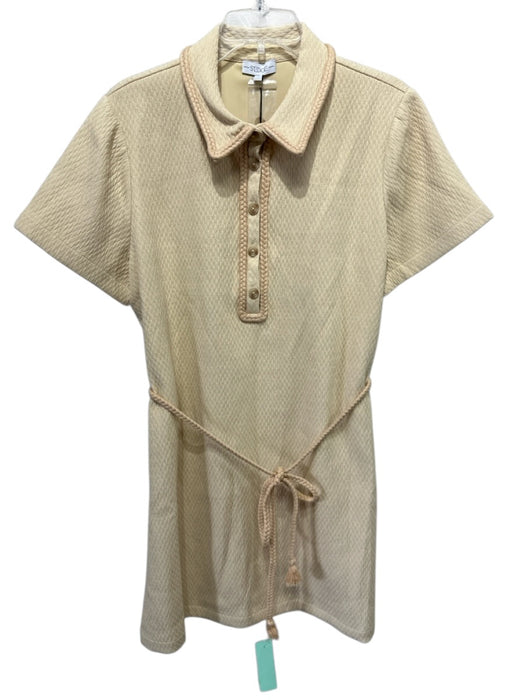 S'edge Size L Yellow Polyester 1/4 Button Tie belt Textured short sleeve Dress Yellow / L
