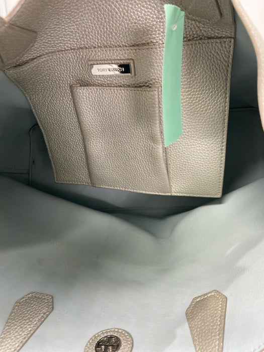 Tory Burch Grey Leather Pebbled Top Handle Open Top Tote Bag Grey / M