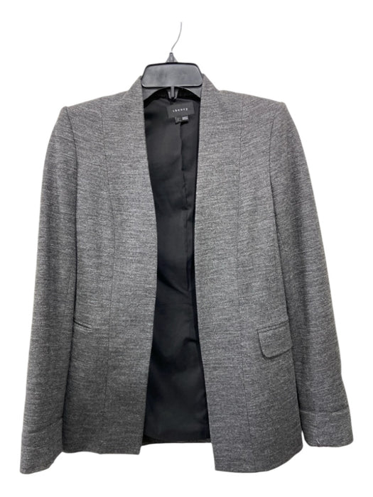 Theory Size 2 Dark Gray Viscose Heathered padded Open Front Blazer Jacket Dark Gray / 2