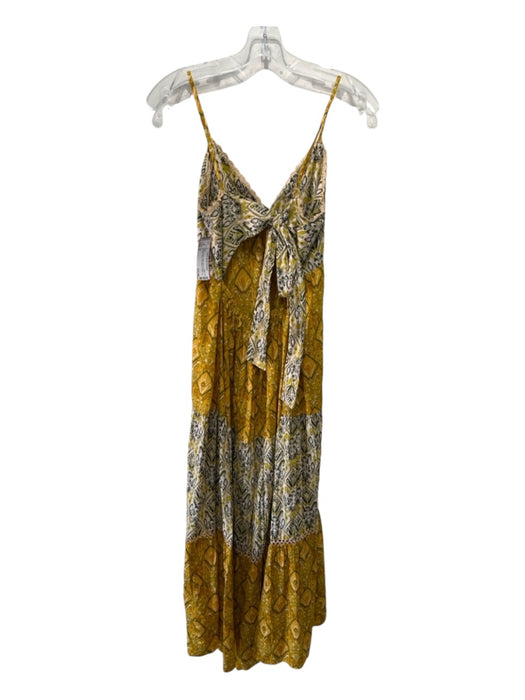 Zara Size S Yellow & Multi Cotton All Over Print Spaghetti Strap Open Back Dress Yellow & Multi / S