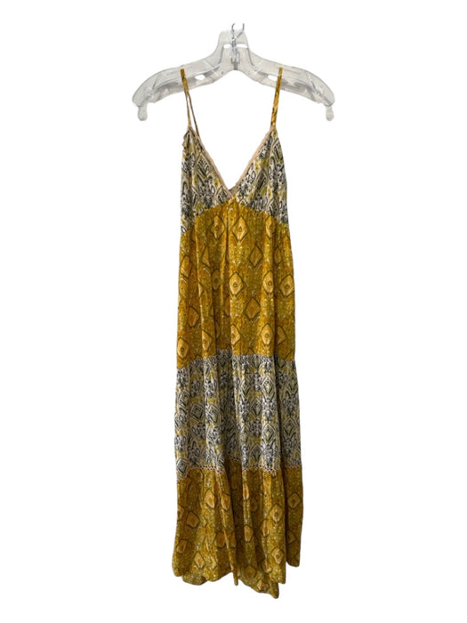 Zara Size S Yellow & Multi Cotton All Over Print Spaghetti Strap Open Back Dress Yellow & Multi / S