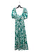 Zara Size XS White & Green Cotton Puff Shoulder Surplice Full length Dress White & Green / XS