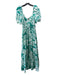 Zara Size XS White & Green Cotton Puff Shoulder Surplice Full length Dress White & Green / XS