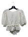 Free People Size T White Polyester Tie Detail Textured Puff Shoulder Top White / T