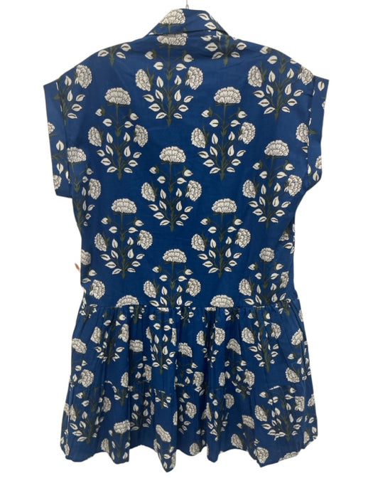 Ro's Garden Size XS Blue, White, Green Cotton Half Button Floral Pleated Dress Blue, White, Green / XS