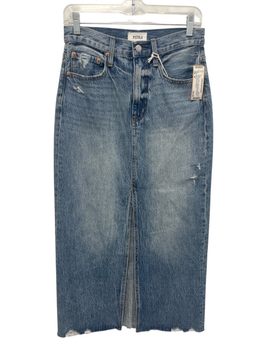 Pistola Size 26 Medium Wash Cotton Denim High Rise Distressed Front Slit Skirt Medium Wash / 26