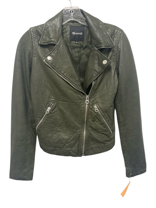 Madewell Size Small Dark Green Lamb leather Long Sleeve Zip Front Jacket Dark Green / Small