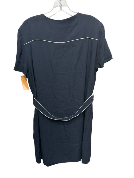 Rag & Bone Size Large Navy & white Viscose Ribbed Surplice Short Sleeve Dress