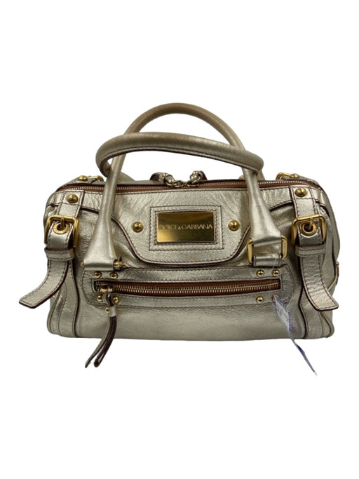 Dolce & Gabbana Gold Leather Shiny Zip Close Buckle Detail hand bag Bag Gold