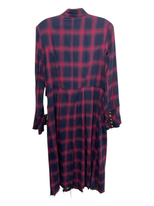 Free People Size M Maroon Cotton Plaid Frayed Hem Duster Coat Maroon / M