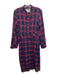 Free People Size M Maroon Cotton Plaid Frayed Hem Duster Coat Maroon / M