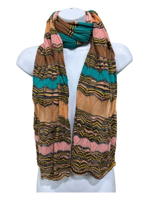 Missoni Pink, Brown, Teal Wool Blend Metallic Thread Chevron Stripe scarf Pink, Brown, Teal / One Size