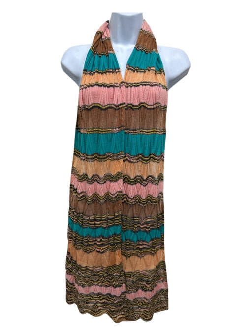 Missoni Pink, Brown, Teal Wool Blend Metallic Thread Chevron Stripe scarf Pink, Brown, Teal / One Size