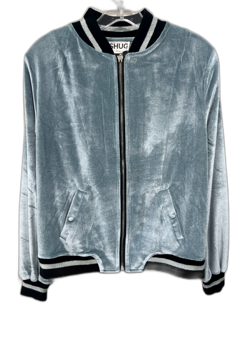Shug! Size S Blue & Black Polyester Blend Velvet Varsity Stripe Full Zip Jacket Blue & Black / S
