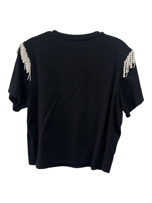 Joie Size M Black Cotton Beaded Applique Top Black / M
